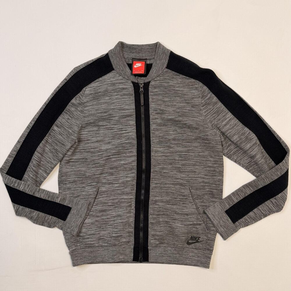 Nike Tech Knit Bomber Jacket Womens Small Gray Black Knit Full Zip 819031